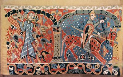 Norman Cavalier on a Piebald Horse and a Man Surrounded by Birds (detail) by Norwegian School